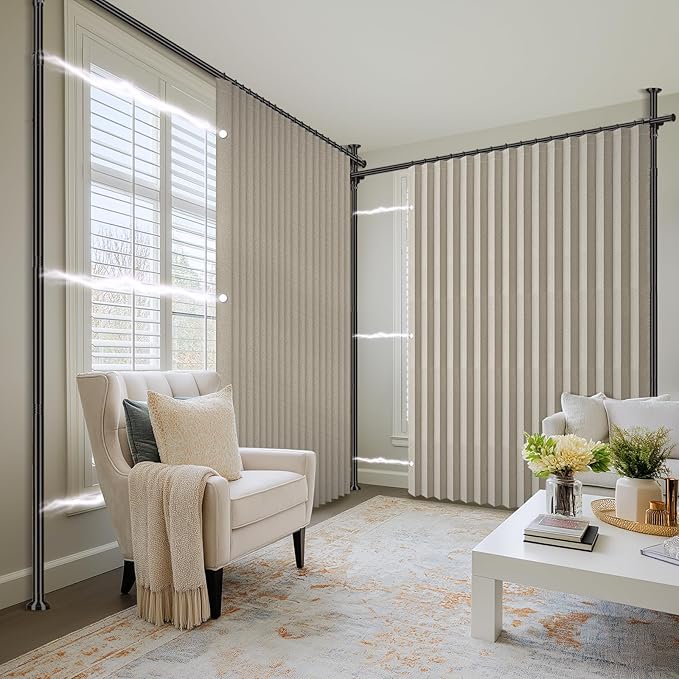 100% Blackout Room Divider Curtains Sets Cream White W100 x L84 in, 2 Panels - Image 8