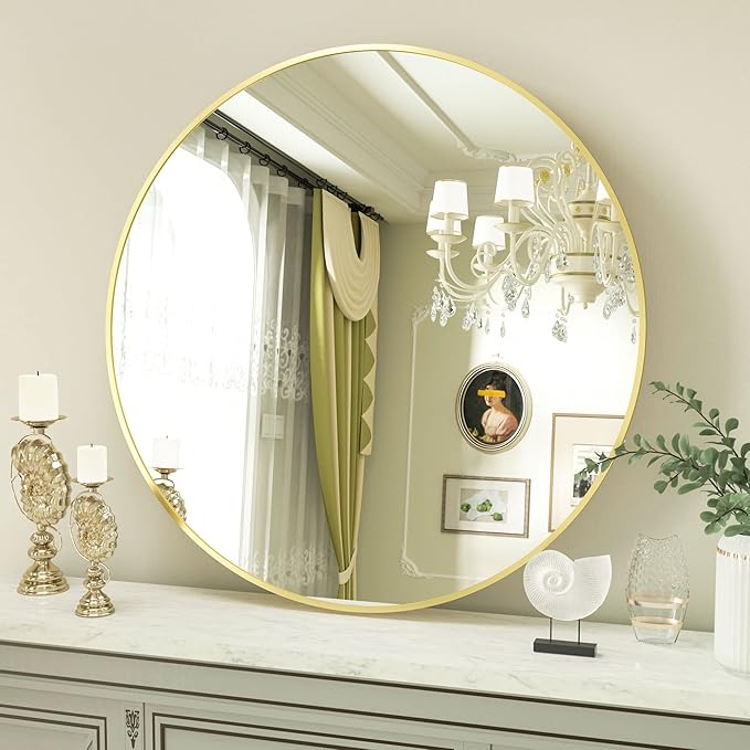 VooBang Round Mirror 19.6" Gold Wall Mounted Circle Mirrors Vanity Mirror by VooBang