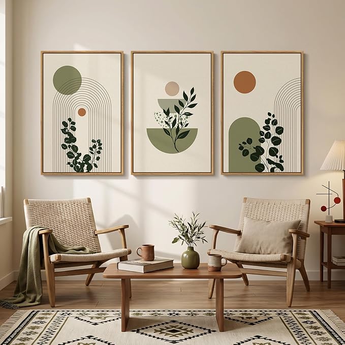 3 Piece Large Framed Abstract Boho Wall Art - Image 4