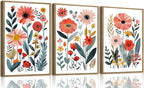 KISSFOX Framed Colorful Wildflower Canvas Wall Art Set Of 3 Flowers Pictures by KISSFOX