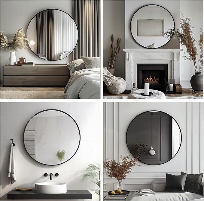 Sunniry Black Circle Mirror, Round Bathroom Mirror 20 inch, Round Wall Mirror - Image 6