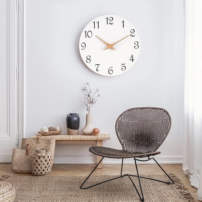 Mosewa Wall Clock White Silent Non Ticking Battery Operated Simple Minimalist - Image 3