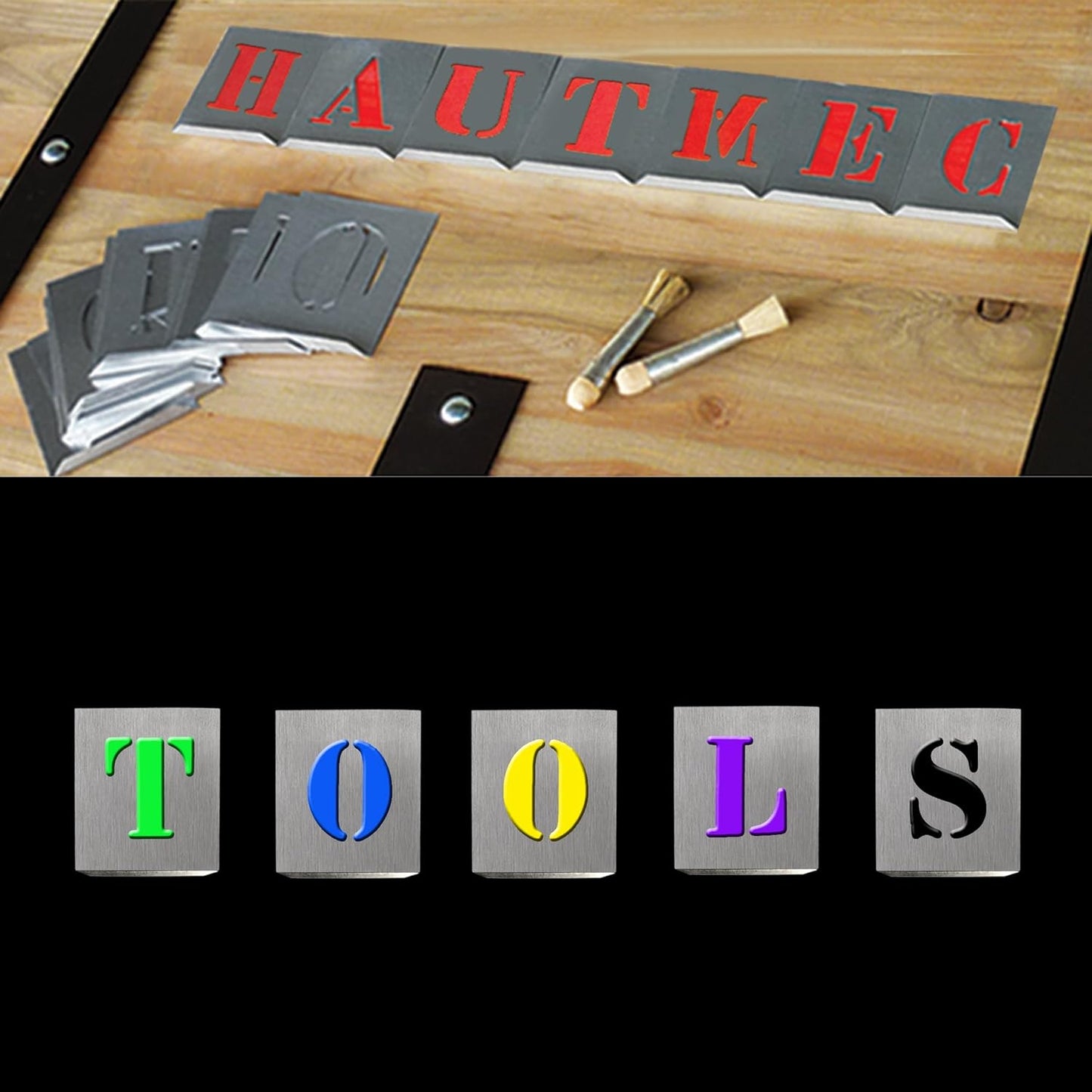 HAUTMEC Vintage Aluminum Letters Stencils, A to Z Aluminum Stencils & Holder, 2-1/2"(60mm) Letters, Shop Stencil, Advertising Stencilling, Craft-Printing, Reusable HT0244-ST