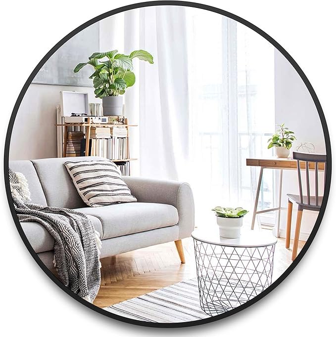 Itrue 30 Inch Round Wall Mirror, Brushed Black Metal Frame Circle Bathroom - Image 7