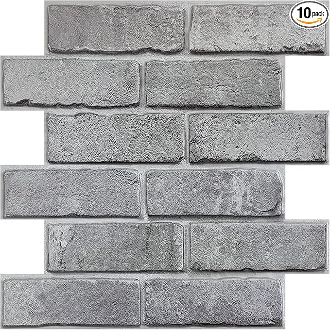 COMSTICKC 3D Gray Brick Wall Panel, Peel and Stick Brick Tiles, Small Size Thin by COMSTICKCDECOR
