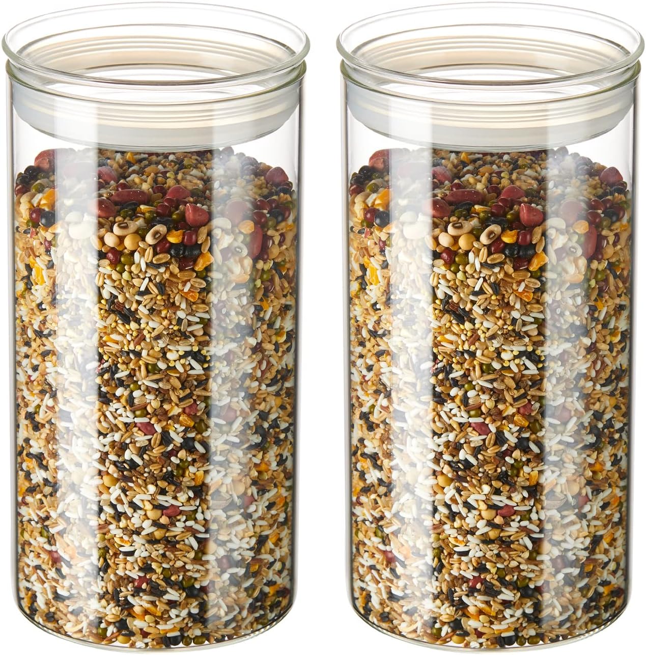 ZENS 74 fl.oz Glass Storage Containers with Airtight Lids, 2 Set 4.7in Wide Mouth Clear Food Storage Jars for Kithen Pantry Baking Flour, Clear Glass Canisters Sets for Pasta, Coffee Beans, Rice