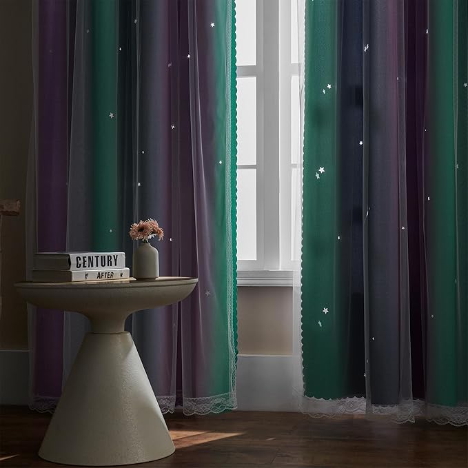 XiDi Curtains for Bedroom Decor, Rainbow Purplgreen grey52/96 - Image 6