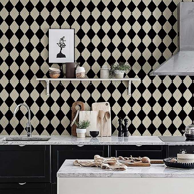 Simon&Siff Retro Checkered Peel and Stick Wallpaper Black and White Cream - Image 8
