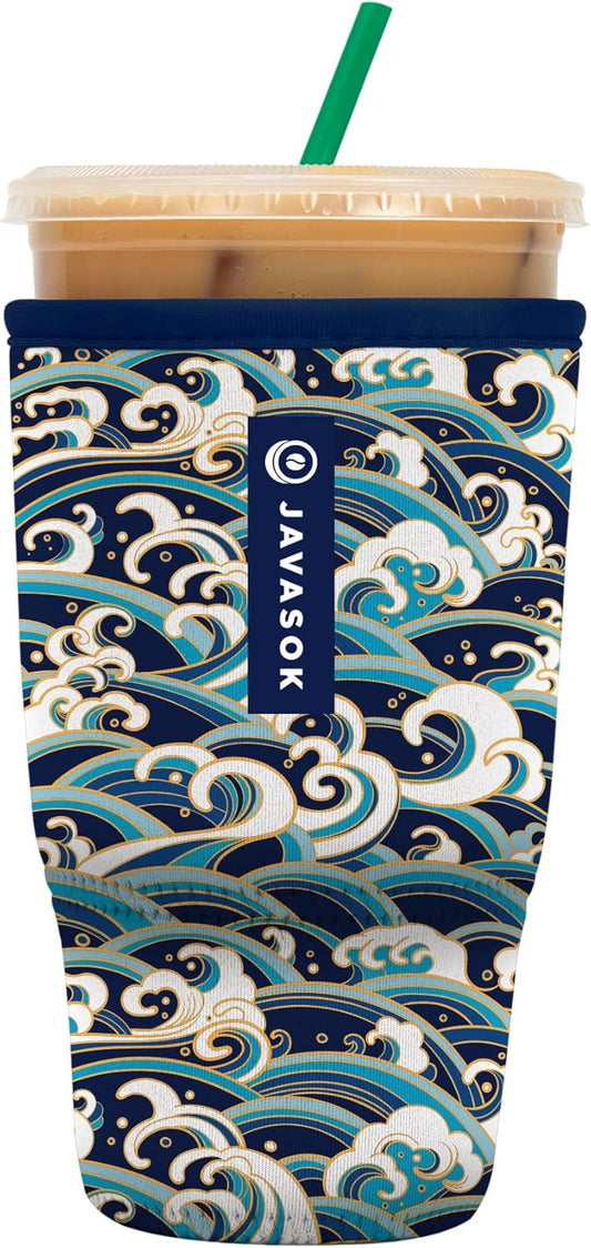 Sok It JavaSok Iced Coffee & Cold Soda Insulated Neoprene Cup Sleeve (Perfect Wave, Large: 30-32oz)