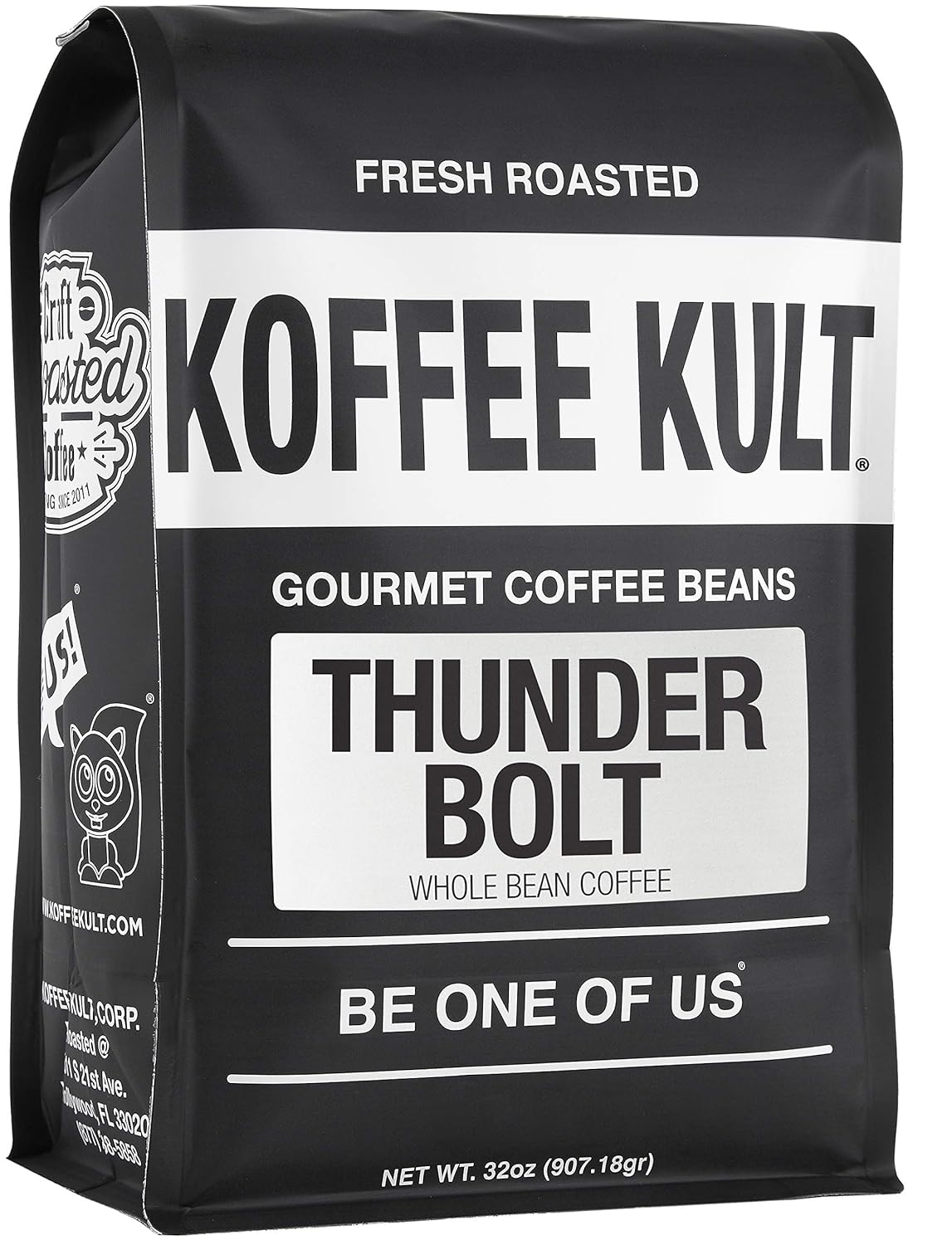 Koffee Kult Thunder Bolt Dark French Roast Whole Bean Coffee - Small Batch 100% Arabica Gourmet Blend, Bold and Well Balanced 32oz Resealable Package