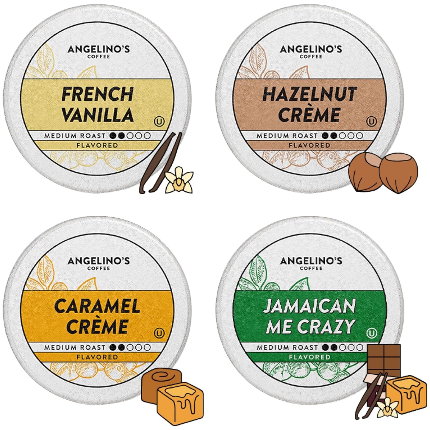 Angelino's Coffee, 96 Count, Compatible with Keurig 2.0 K-Cup Brewers (Flavored Variety, 96 Count)