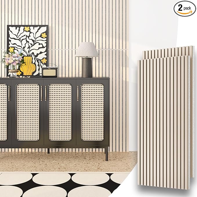 Wood Slat Acoustic Panels, 2 Pack 47.2" x 23.6"/ 120 x60cm Wood Wall Panels by HomeUpgradeMadeSimple