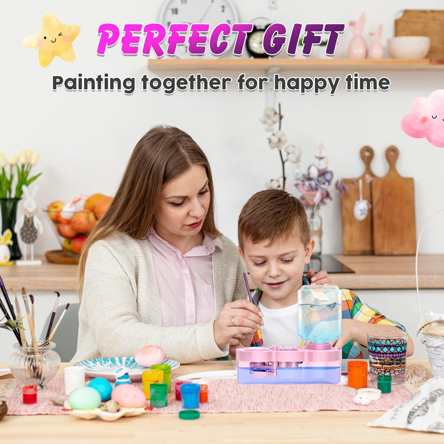 Paint Brush Cleaner Tool with 10 PCS Paint Brushes, Water Cycle Paint Brush Rinser with Holder and Palette, Flush My Brushes, Painting Art Supplies for Artist Beginner Kid