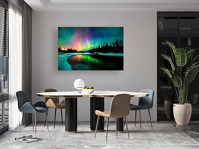 S01969 Wall Art HD Aurora Scenery Painting on Canvas Prints Stretched and - Image 6