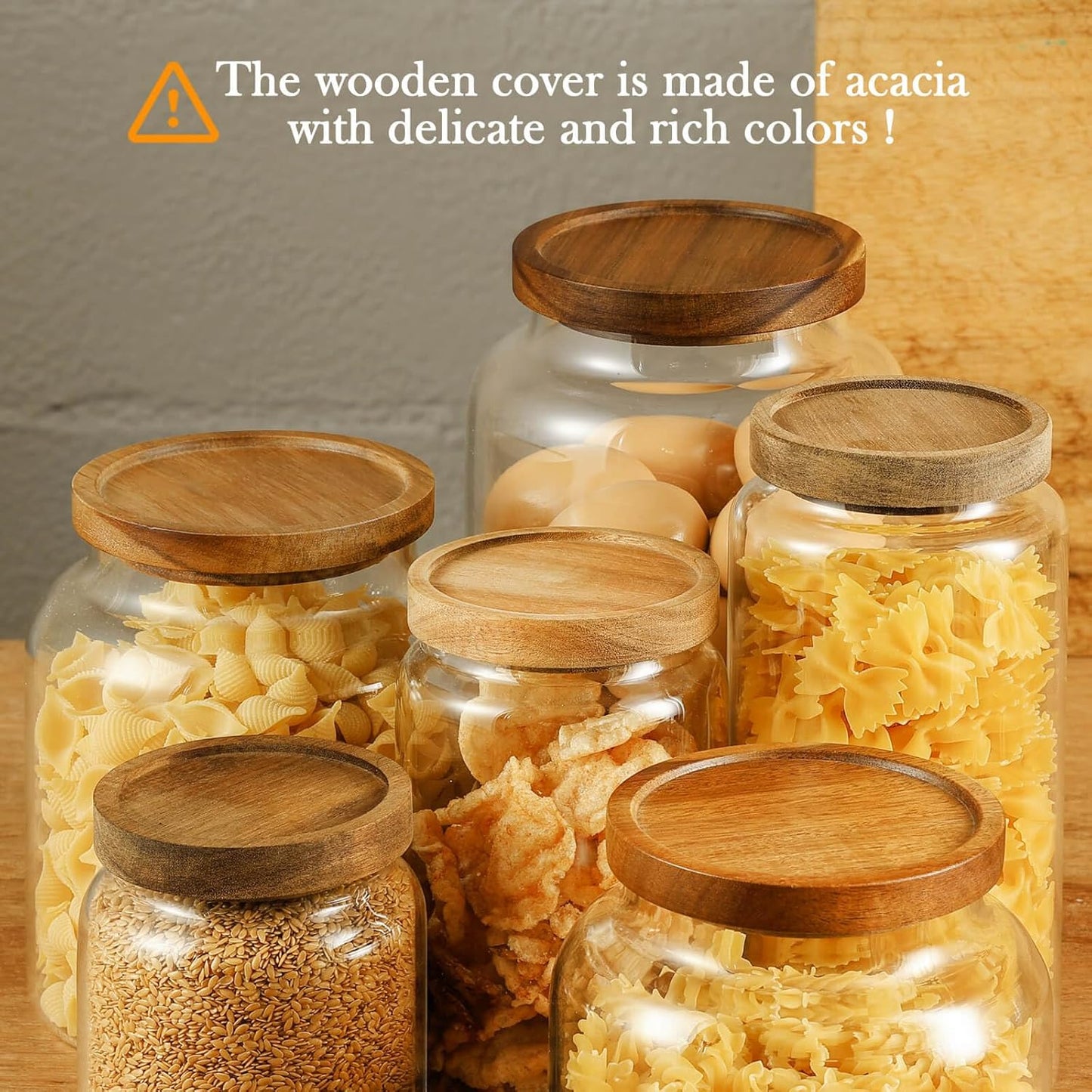 Labina Glass Storage Container Airtight Food Jars Kitchen Canister with Wood Lids, 33 Oz Wide Mouth Pantry Organization Glass Jar for Flour, Sugar, Cookie, Spagetti, Nuts and Candy