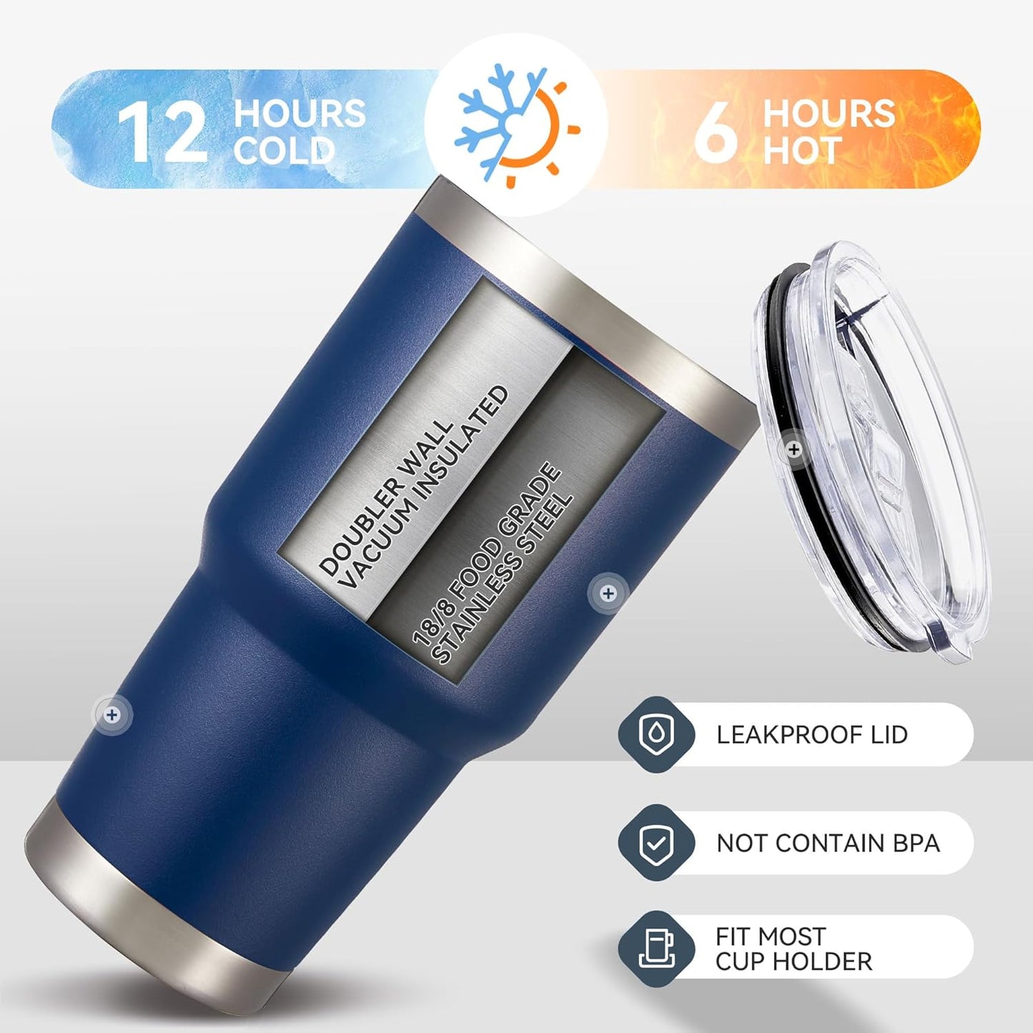 30 oz Tumbler with Lid Stainless Steel Tumblers Vacuum Insulated Cup Reusable Powder Coated Travel Mug Double Wall Leak Proof Portable Cups Keep Cold Drinks for 12 Hours, Navy, 1 Pack