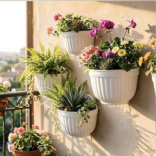 2 Pack White Plastic Wall Hanging Planters - Image 2