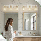 DORESshop 17 Inch Bathroom Light Fixtures, 3-Light White and Gold Bathroom - Image 6