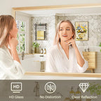 40x30 Inch Bathroom Mirror for Wall, Anti-Rust Oak Wood Grain Metal Framed - Image 6