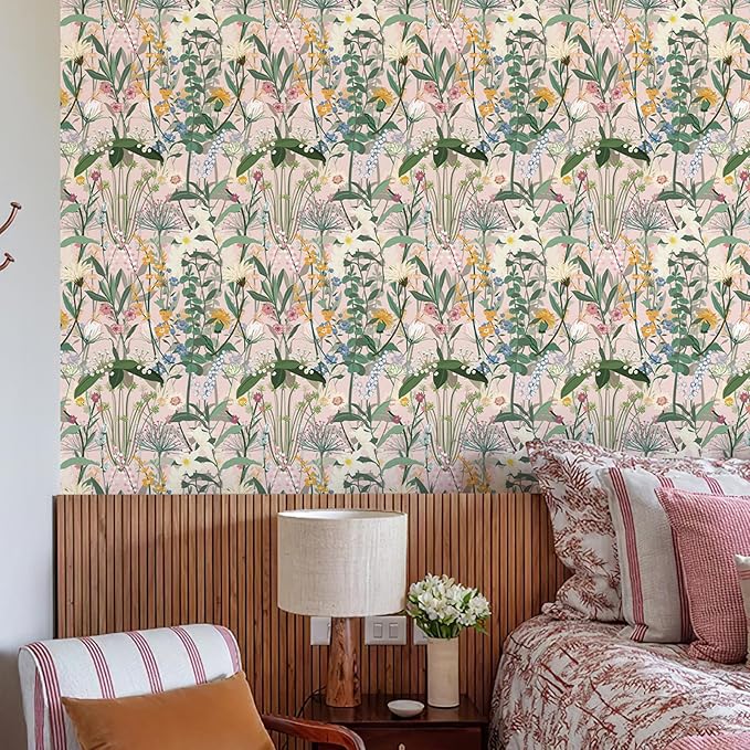 JiffDiff Floral Wallpaper Peel and Stick 17.3"x1181" Pink Farm Wildwood Stick - Image 2