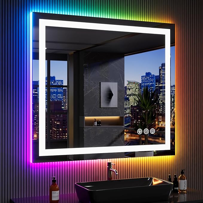 LOAAO 40”X38“ RGB LED Bathroom Mirror - Image 3
