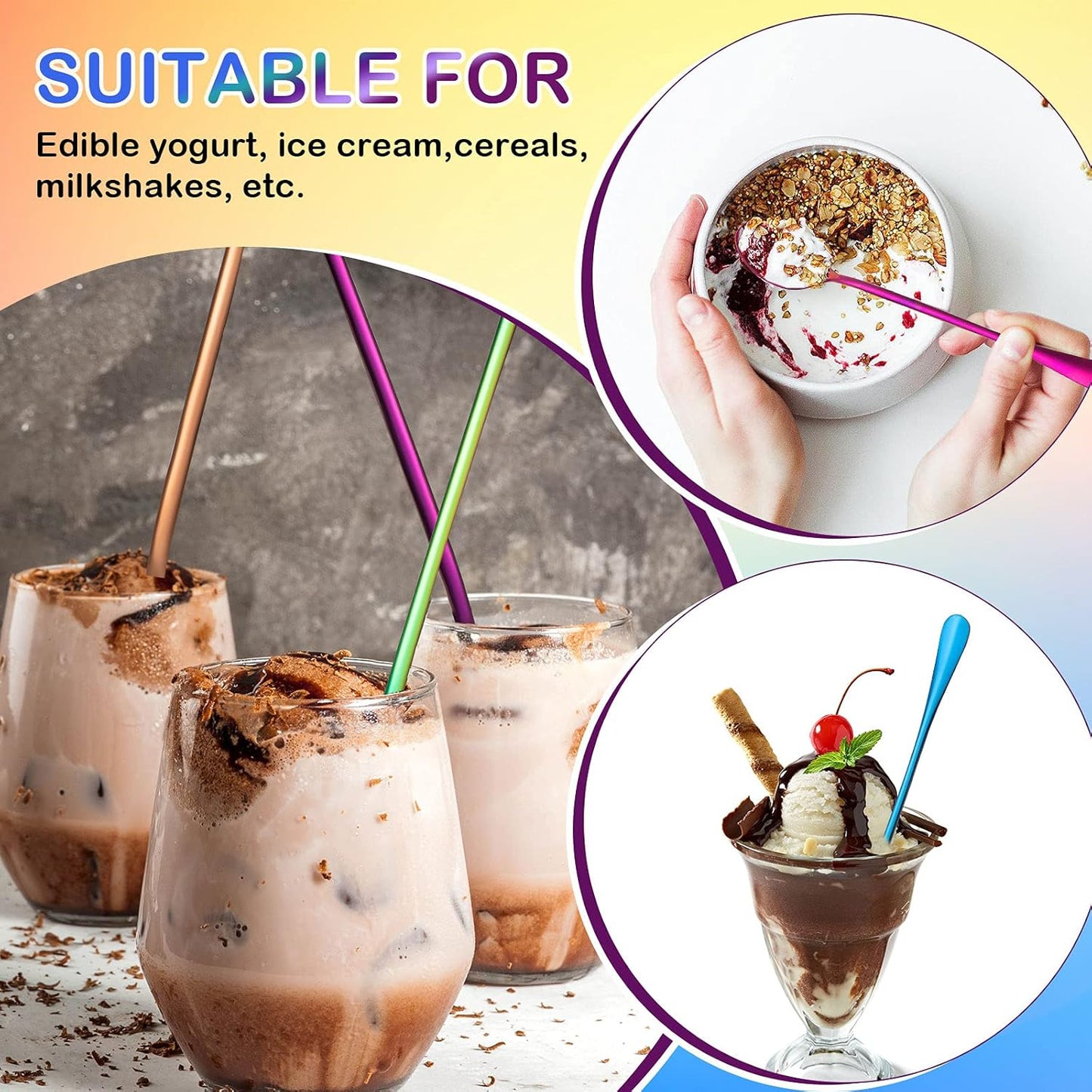 8 Pieces Long Handle Tea Spoon Stainless Steel Coffee Mixing Spoons Teaspoon for Mixing, Cocktail Stirring, Coffee, Milkshake, Cold Drink, 7.48 Inch (Popular Style)