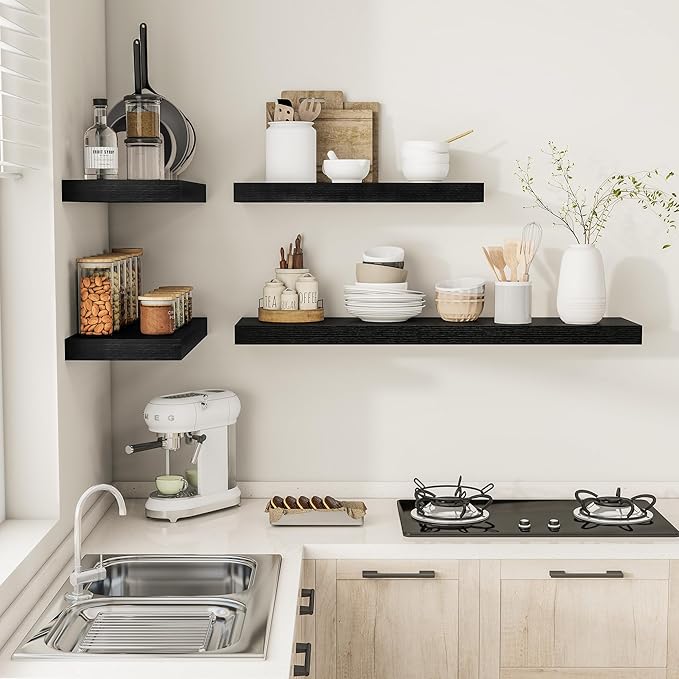Black Floating Shelves for Wall 24 Inches Long, Heavy Duty Shelf for Bedroom - Image 6