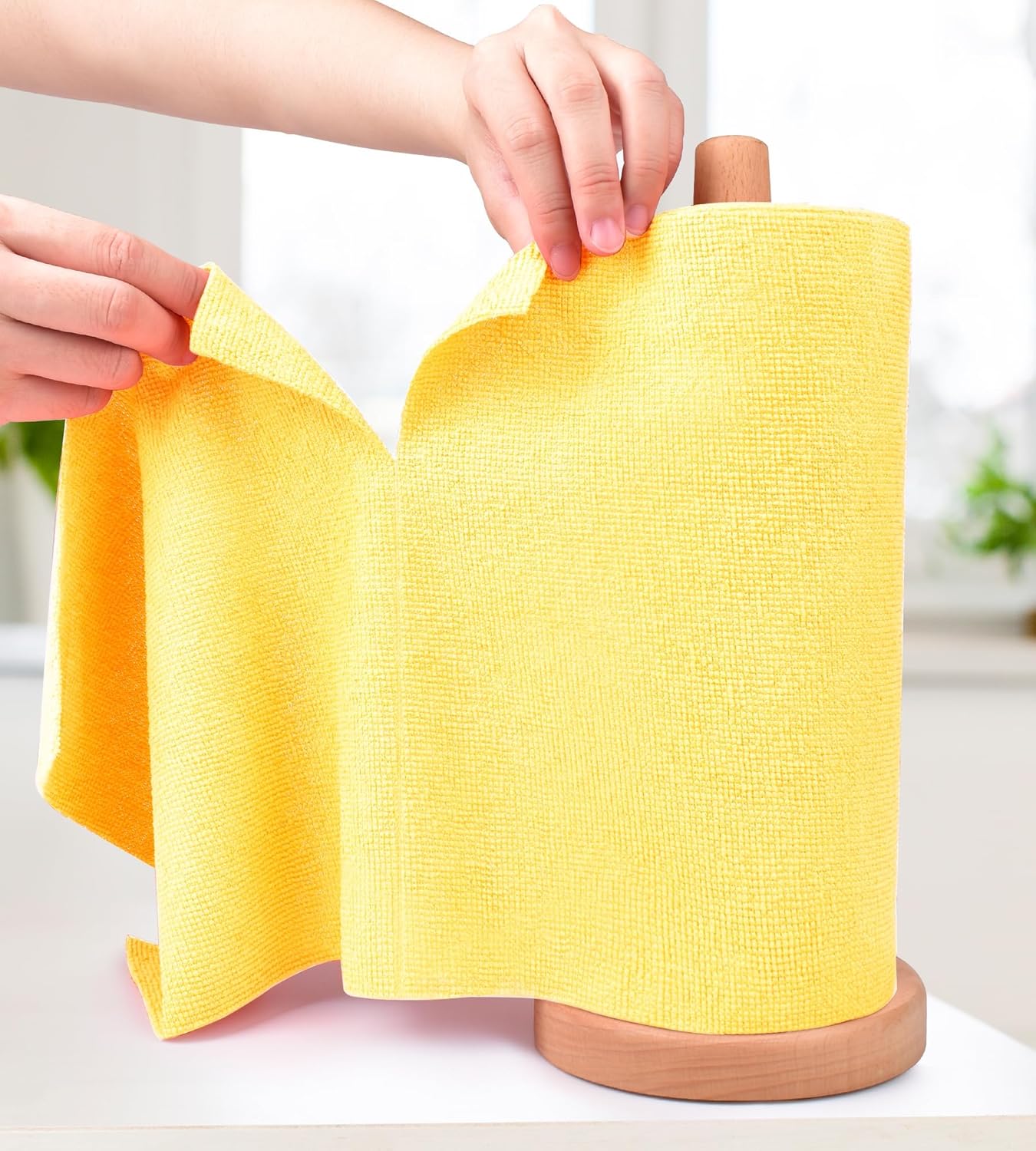 Microfiber Cleaning Cloth Roll–20 Pack, Tear Away Microfiber Towels, Reusable, Washable, Scratch-Free, Kitchen Towels for Car, Home, Kitchen, Glass, Dishes(Yellow)