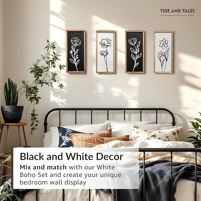 3D Black and White Wall Art Lightweight, Wooden Ready-to-Hang Framed Floral - Image 8