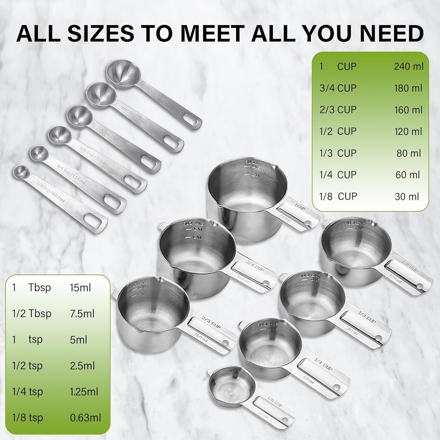 Vakoo 13-Piece Stainless Steel Measuring Cups and Spoons Set - Stackable & Nesting, U.S./Metric Dual Markings, Dishwasher Safe, Kitchen Gadgets for Baking & Cooking
