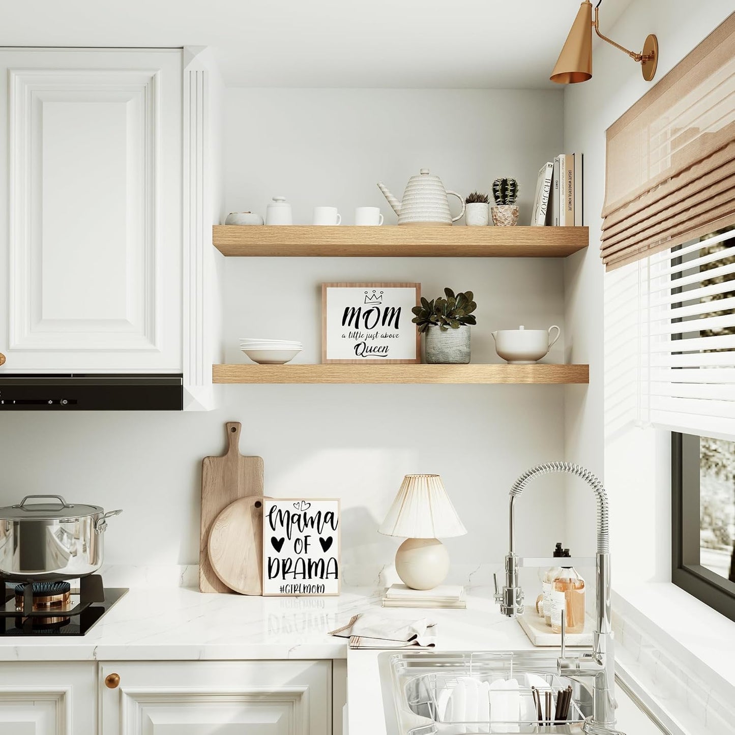 Vivelove 10 inches Deep Floating Shelves 36 inch Long, Large Oak Wall Shelves Heavy Duty 70 lbs for Bedroom, Bathroom, Living Room, Kitchen, Office, Modern Shelf Home Decor with Invisible Bracket