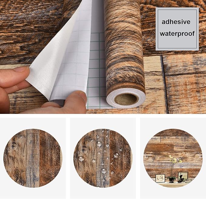 WENMER 11.8" x 118" Brown Wood Peel and Stick Wallpaper Shiplap Self Adhesive - Image 7