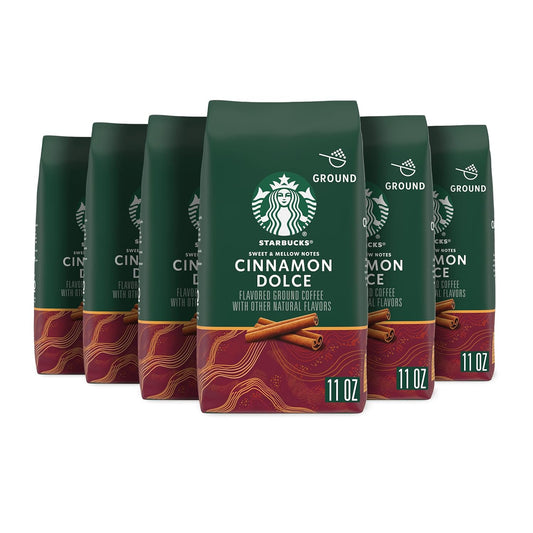Starbucks Ground Coffee, Cinnamon Dolce Flavored Coffee, Naturally Flavored, 100% Arabica, 6 bags (11 oz each)