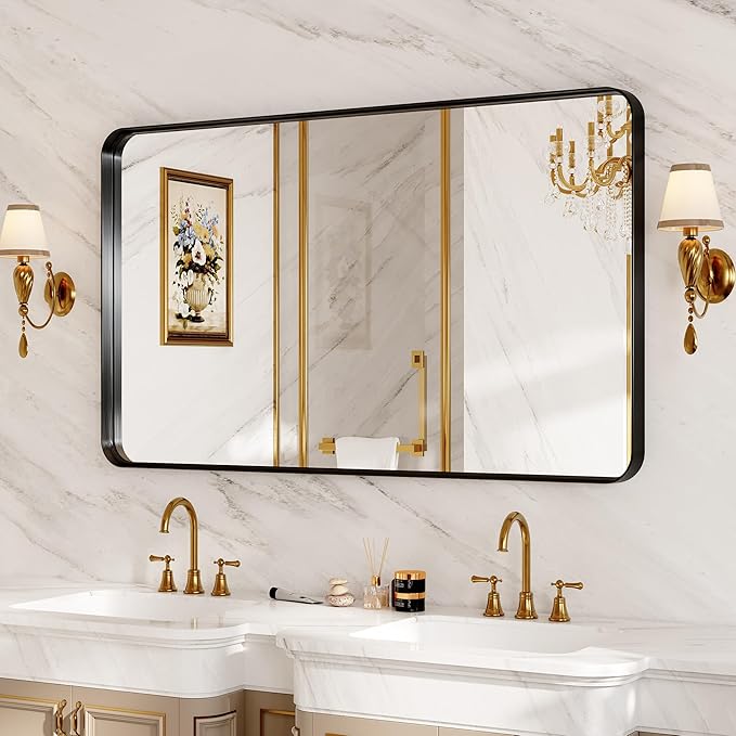 40X30 Inch Black Metal Framed Bathroom Mirror - Image 7