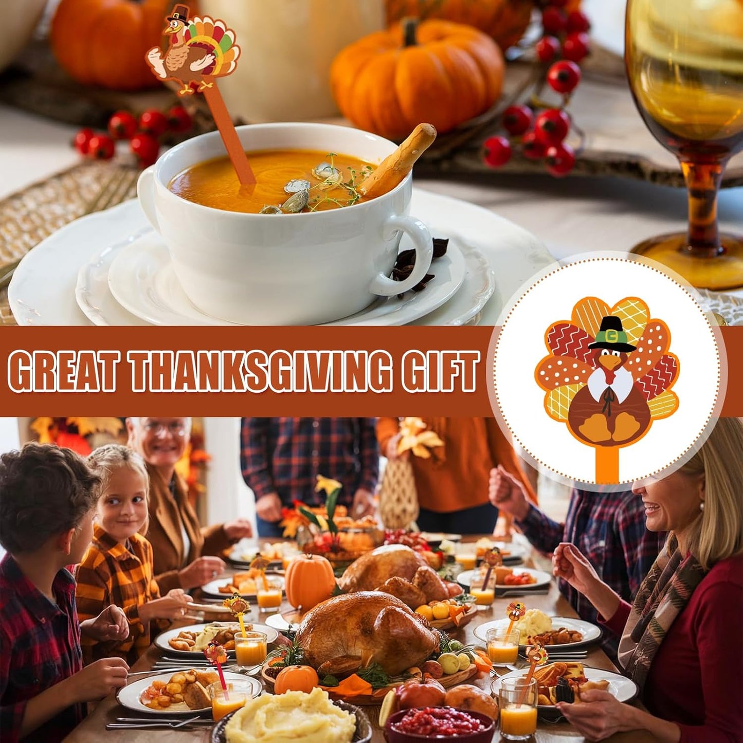 30 Pcs Thanksgiving Drink Stirrers Acrylic Turkey Coffee Stirrers Swizzle Sticks Fall Cocktail Swizzle Sticks Mixers for Thanksgiving Autumn Party Tea Coffee Bar Supplies