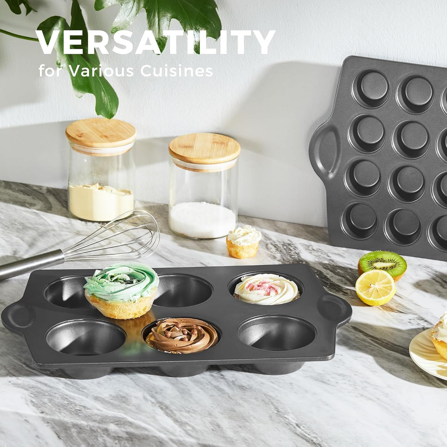 HONGBAKE Nonstick Jumbo Muffin Pan, 2 Pack Large Cupcake Tin for Baking, Cup Cake Tray, 3.5dia, 6 Cup, Premium, Extra Thick, Dishwasher Safe