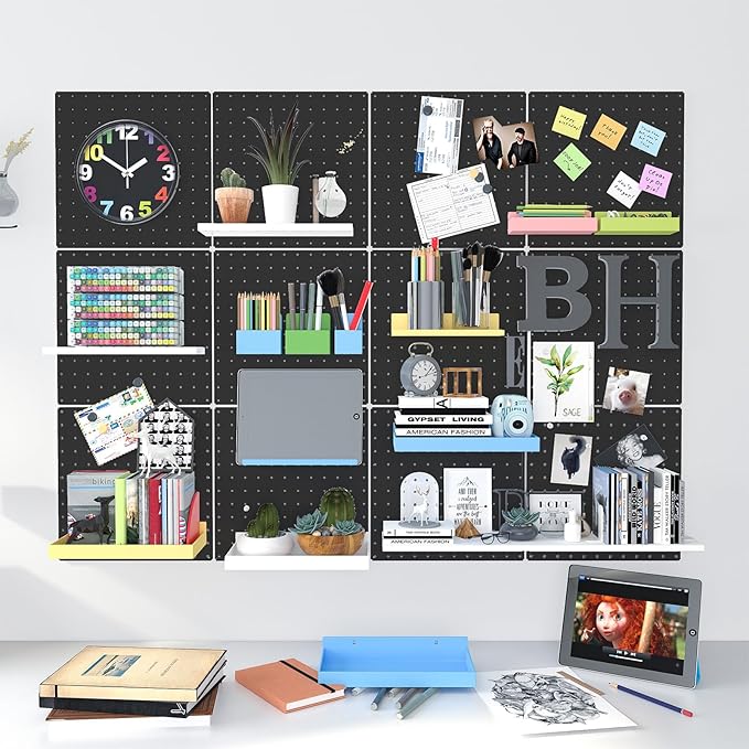 Peg Board, 6 Pack 12"x12" Black Metal Pegboard Panels Pegboards Wall Organizer - Image 9
