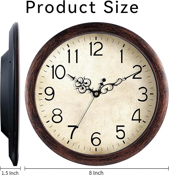 KECYET Wall Clock, Vintage Wall Clocks Battery Operated Quartz Silent - Image 9