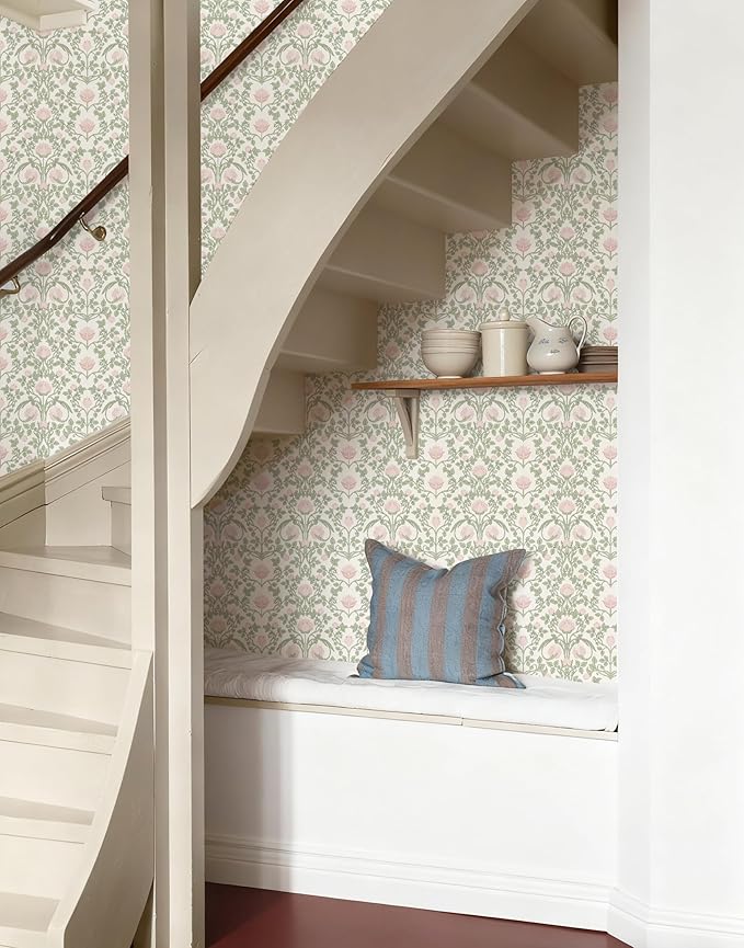 YXTII Peel and Stick Wallpaper Pink Floral Damask Wallpaper - Image 4