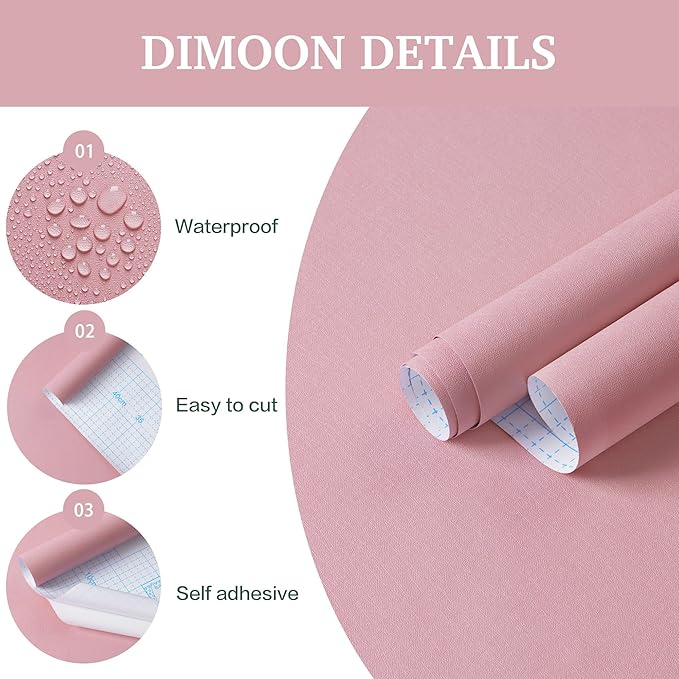 Dimoon 17.7''x177'' Peel and Stick Wallpaper Pink Contact Paper - Image 3