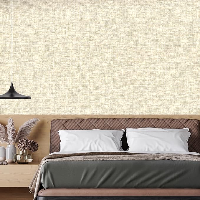 Beige Grasscloth Peel and Stick Wallpaper 17.3"x480" Faux Linen Textured - Image 5
