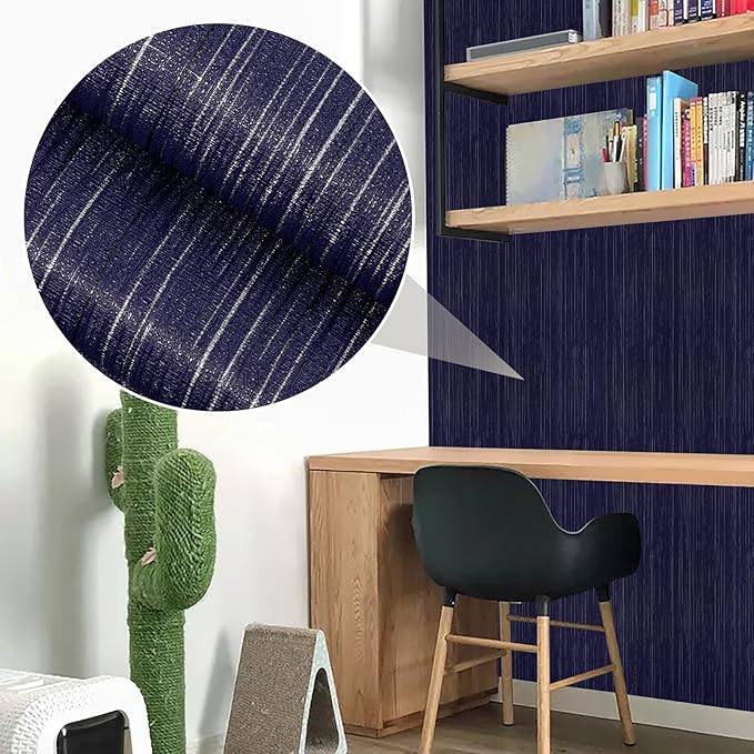 Navy Blue Grasscloth Peel and Stick Wallpaper Texture Contact Paper 15.7"x120" - Image 9