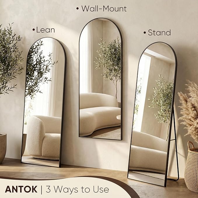 Antok 64" x21” Arched Full Length Floor Mirror, Free Standing/Wall Mount/Leaning - Image 5