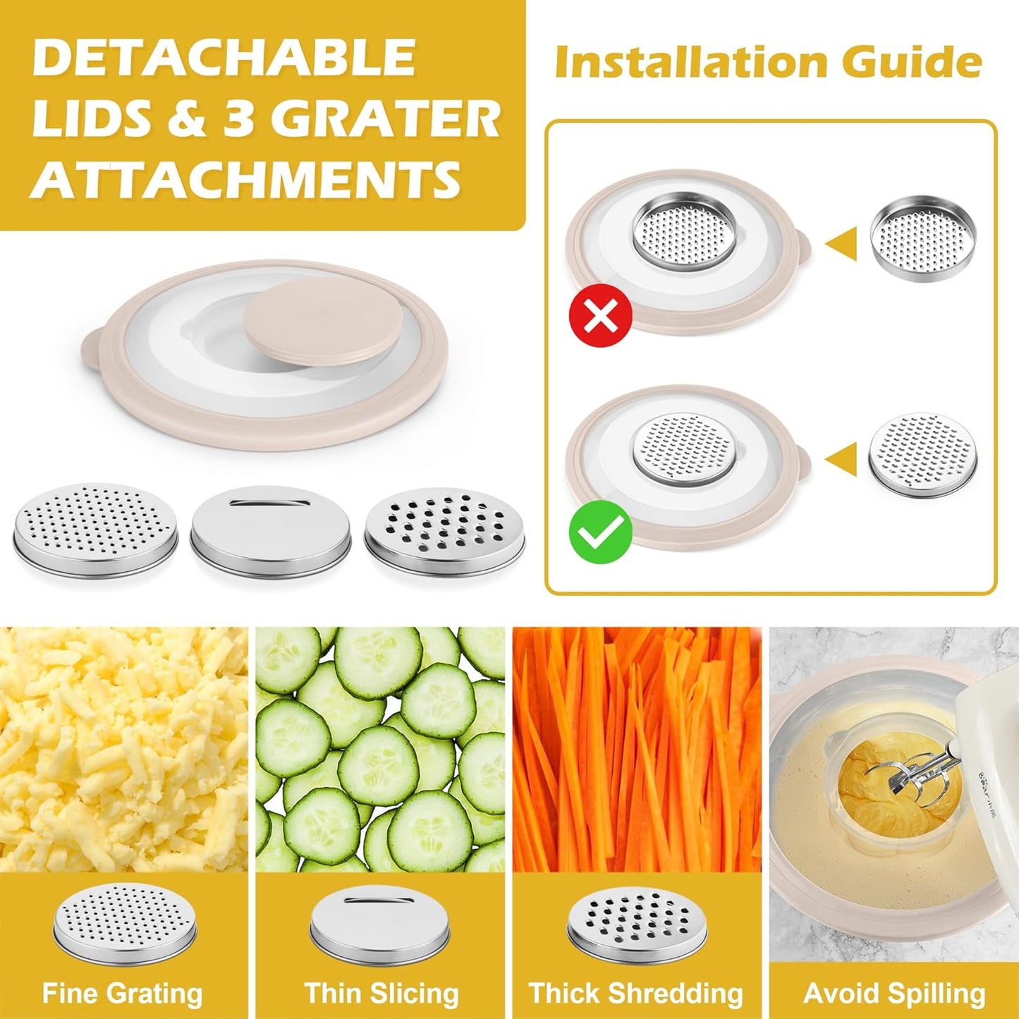 TeamFar Mixing Bowls, 3PCS Stainless Steel Serving Salad Bowls with Lids & 3 Graters, For Kitchen Mixing/Baking/Storing/Prepping, Visible & Airtight, Easy Clean - 4.5/3 / 1.5 QT, Multi-color