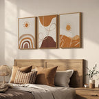 Framed Neutral Abstract Boho Wall Art Bedroom, 3 Piece Terracotta Beige - Image 2