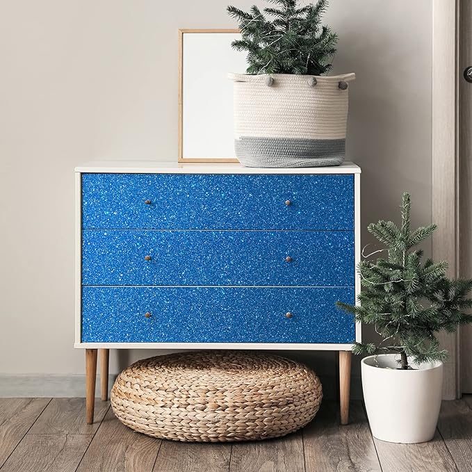CRE8TIVE Blue Glitter Wallpaper Border Fabric Glitter Wallpaper Stick and Peel - Image 5