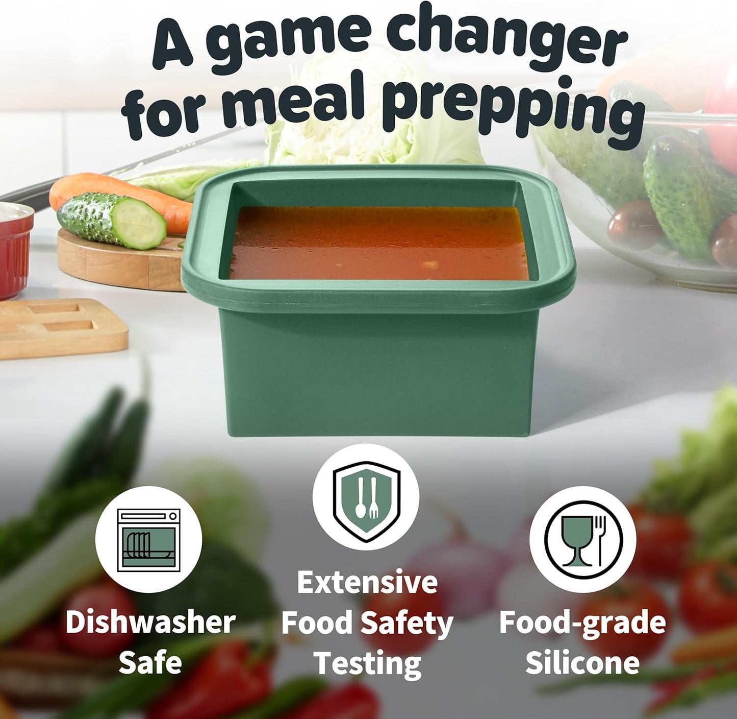 2-Cup Silicone Freezer Trays with Lids – Perfect for Meal Prep, Portion Control, and Easy Freezing-Meal Prep Container Molds for Soup,Leftovers (Green, 2 pack)