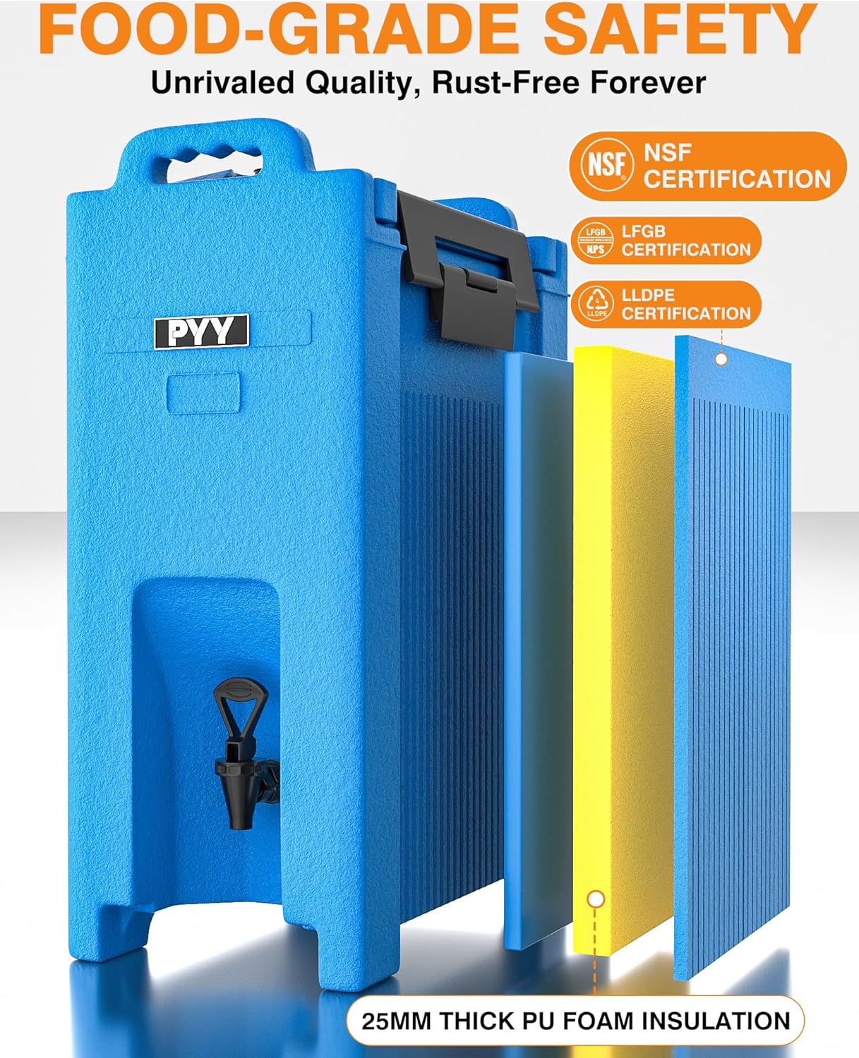 PYY Insulated Beverage Dispenser 5 Gallon, Hot and Cold Drink Water Coffee Carrier with Spigot Handle and Stand, Commercial Thermal Container for Chocolate Cocoa Iced Juice Tea Milk Restaurant Party