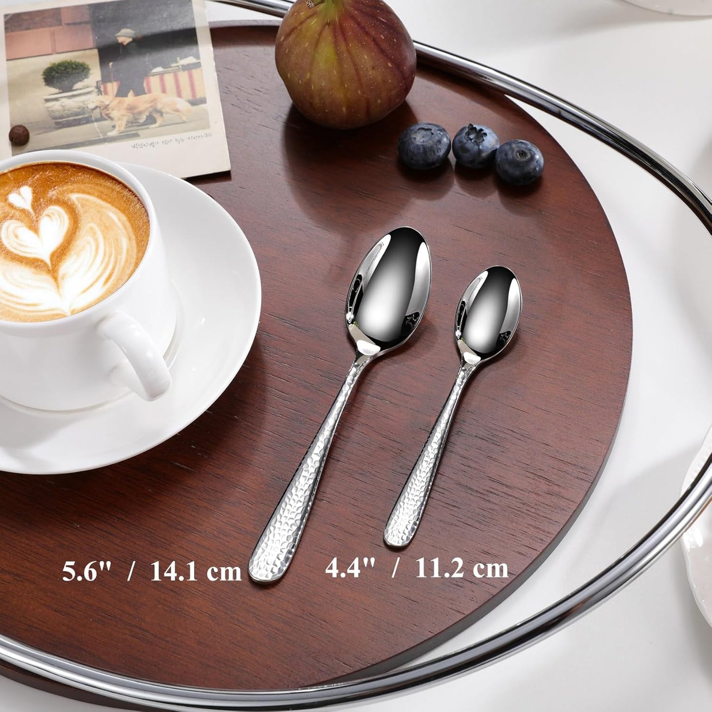 KEAWELL Premium Louise Hammered Demitasse Espresso Spoons: 6-Piece/12-Piece Set, 18/10 Stainless Steel, Mini Coffee Spoons, Small Spoon Set, Brightly-Mirror polished, Dishwasher Safe (12, 5.6 inches)