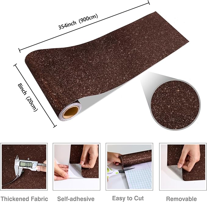 CRE8TIVE 8"x354" Glitter Wallpaper Dark Brown Peel and Stick Wallpaper Border - Image 9